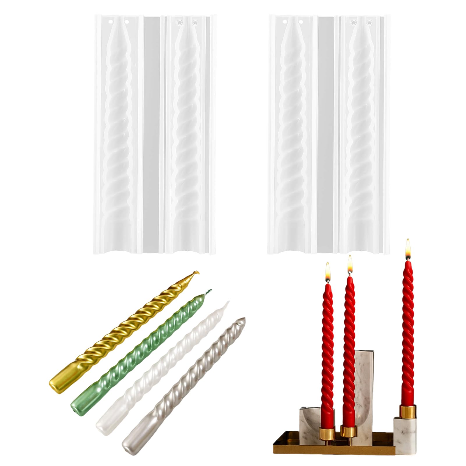 2-Pack Spiral Taper Candle Silicone Molds, 8 Inch Long Twisted Pillar Candle Making Molds for Soy Wax, Epoxy Resin, Soap, Clay, DIY Christmas Home Decor, Wedding Party Centerpiece Supplies