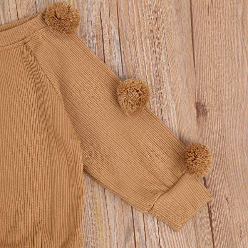 Image of Kids Toddler Baby Girl Fall Winter Outfit Long Sleeve Pompom Knitted Shirt Sweater Top Button Skirt 2PCS Clothes Set