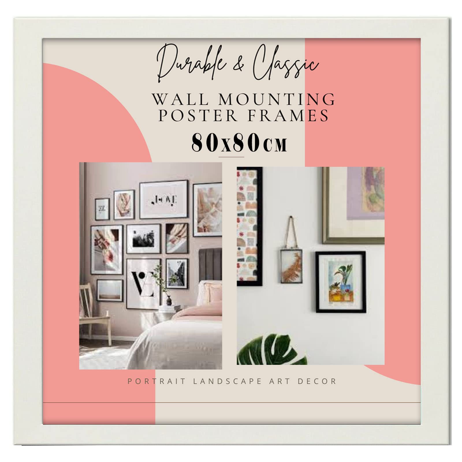 DEALS ON DEAL Modern Square Large poster frames 80x80cm Wooden Picture Frame Photo Frame Wall Art Poster Frames With Clear Perspex Safety Glass to Hang Portrait or Landscape (80X80CM, WHITE)