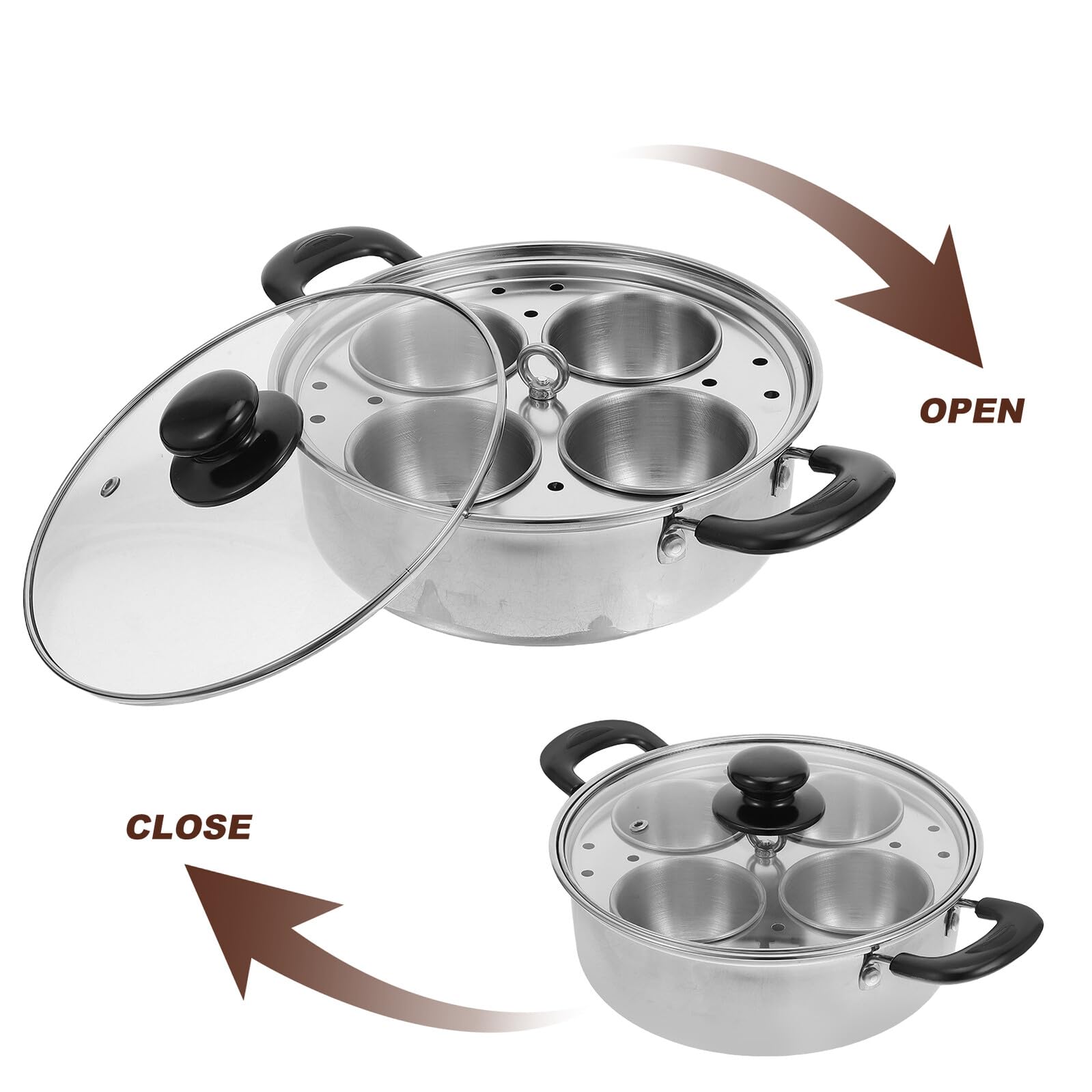 Vaporera para Huevos de Acero Inoxidable con 4 Cavidades Antiadherentes Cocedor al Vapor Multiusos para Huevos Escalfados Verduras y Mariscos Adecuado para Cocina Doméstica y