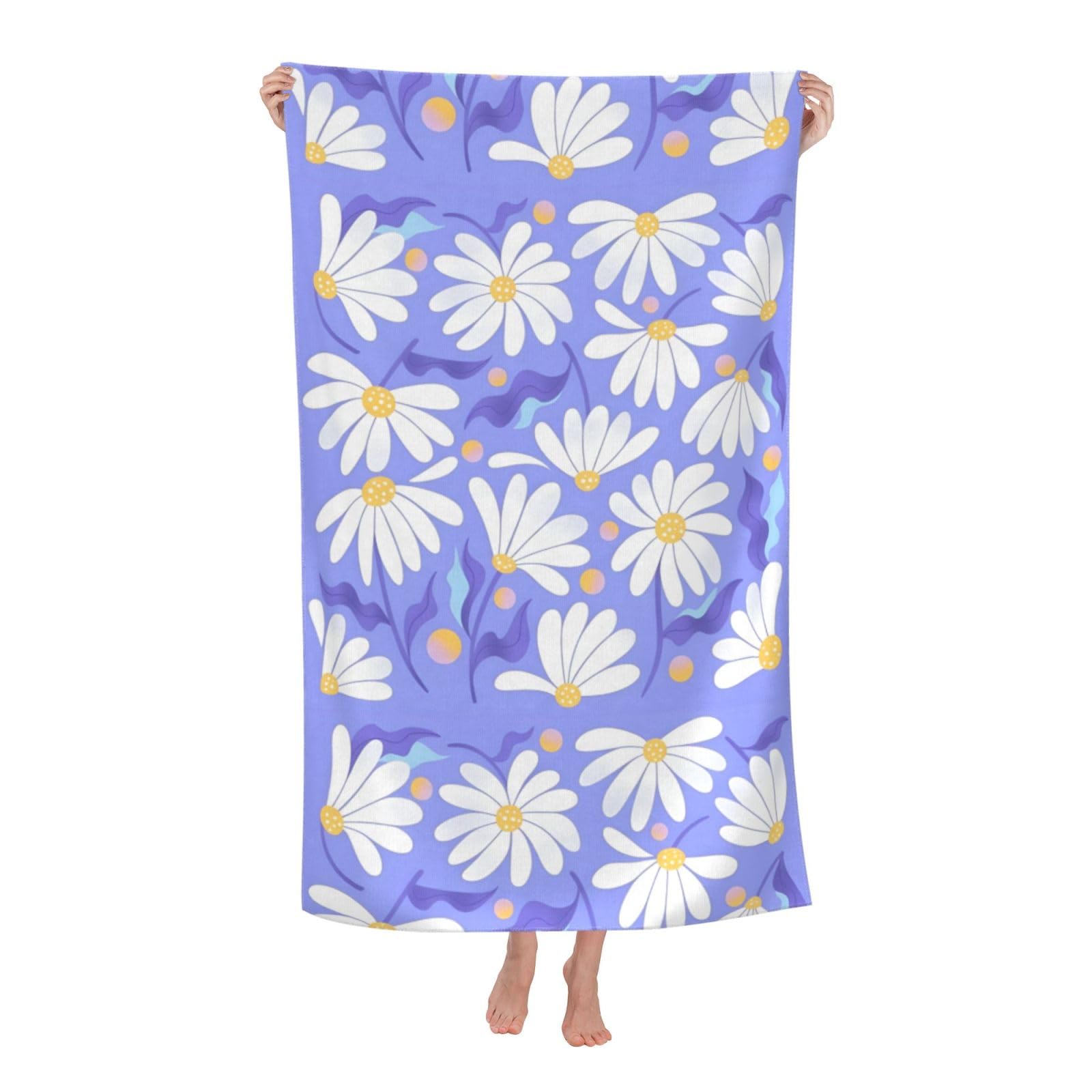 Pojknbv White Daisy Flower Picture Print Oversized Adult Beach Towel Quick-Dry Comfortable Lightweight Travel Pool Camping