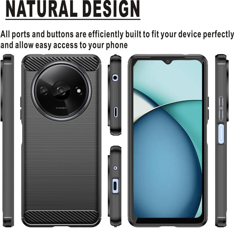 Image of NPRC Hybrid Ultra Slim Protective Case TPU Non-Slip Carbon Fiber Texture Shockproof Case Cover for Poco C61 - Black