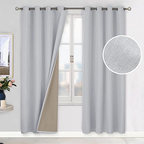 BGment - Cortinas 100% Blackout con revestimiento para la habitación, cortinas con ojales, de lino con textura de aislamiento térmico para la sala