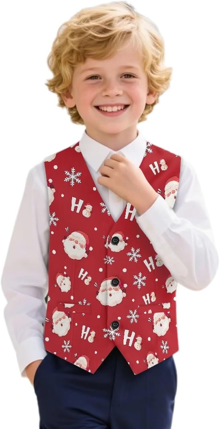 Biyejit Boys' Vest Slim Formal Suit Vest Kids Waistcoat for Wedding Homecoming with Pockets Adjustable Back Strap 5-14 Years
