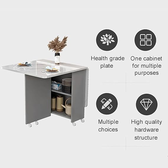 Folding Dining Table, Drop Leaf Dining Table with Wheels and 2-Layer Storage Shelf, Versatile Collapsible Extension Dinner Kitchen Office Desk Table, Extendable Space Saving Furniture(Gray,L-120cm/47.