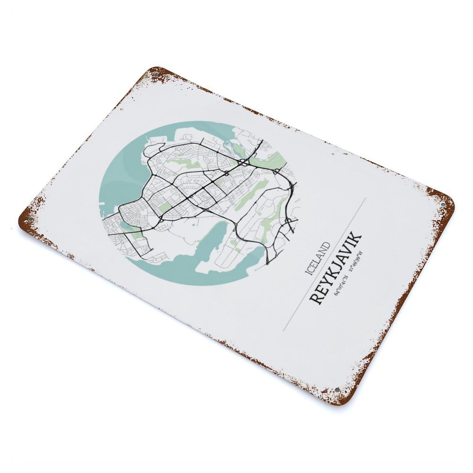 Reykjavik Iceland City Map Decorative Tin Sign 11.8"x7.9", Retro Wall Decor for Basement, Hobby Room And Garage Decor