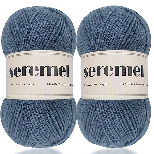 Image of Seremel 4-Ply Acrylic Soft Yarn, 2 Skeins Crochet Yarn (Silvery Grey)
