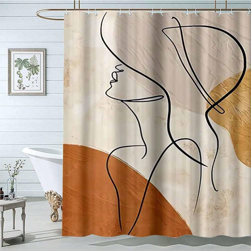 GLKSDLPO Boho Line Art Woman Shower Curtain, Lightweight Bathroom Curtain, Minimalist Black Line Drawing Bathtub Curtain(200x200cm/79x79in(WxH)