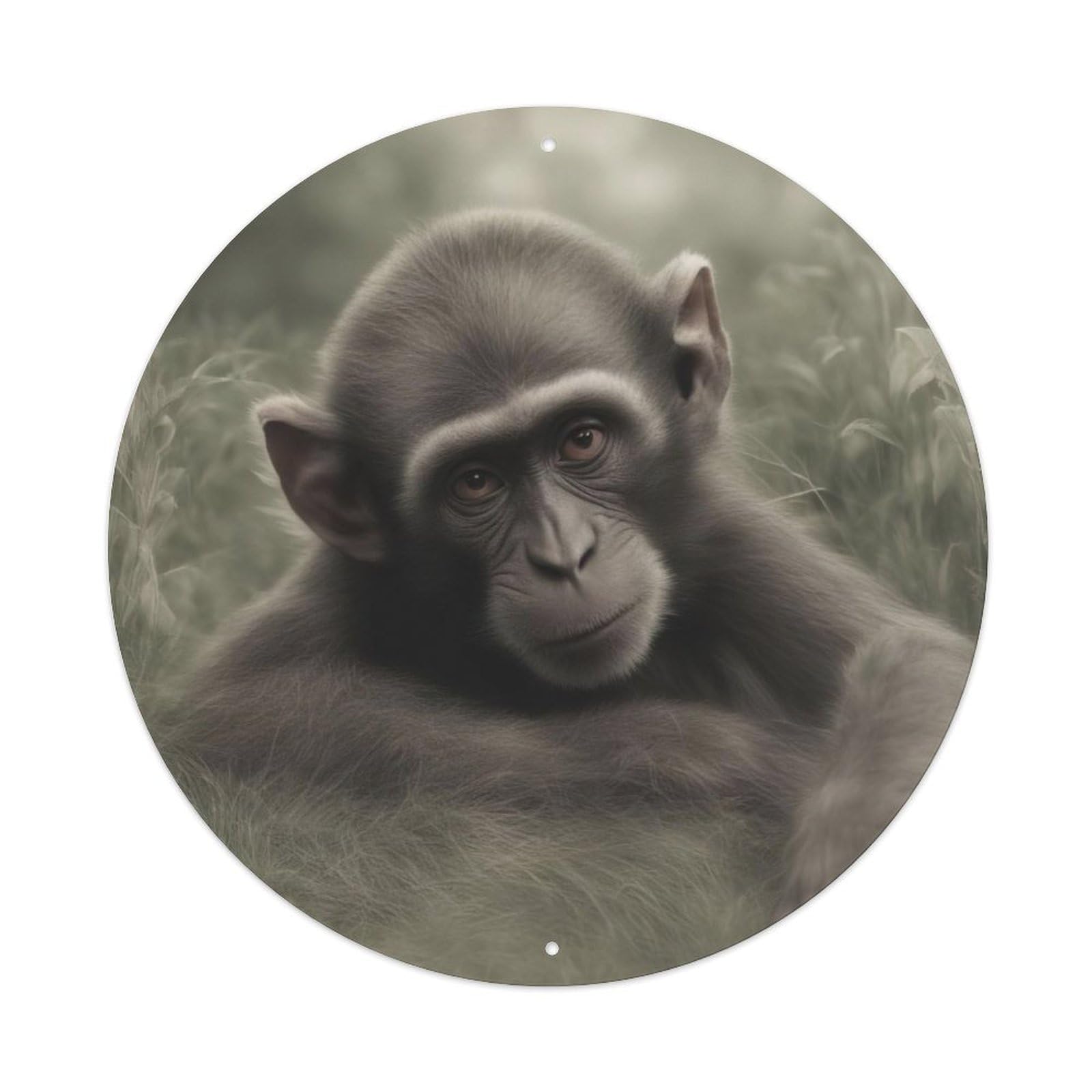 Animal Artwork Little Monkey in The Grass Vintage Metal Tin Sign Plaque Wall Decor for Cafe, Club Bar, Office, Garden Metal Poster 8x8Inch
