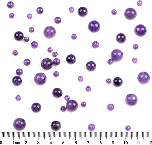 Miniatura 142 de Bymitel - 140 cuentas de cristal natural, piedras preciosas redondas energéticas y curativas sueltas con cordón elástico para hacer joyas, pulseras