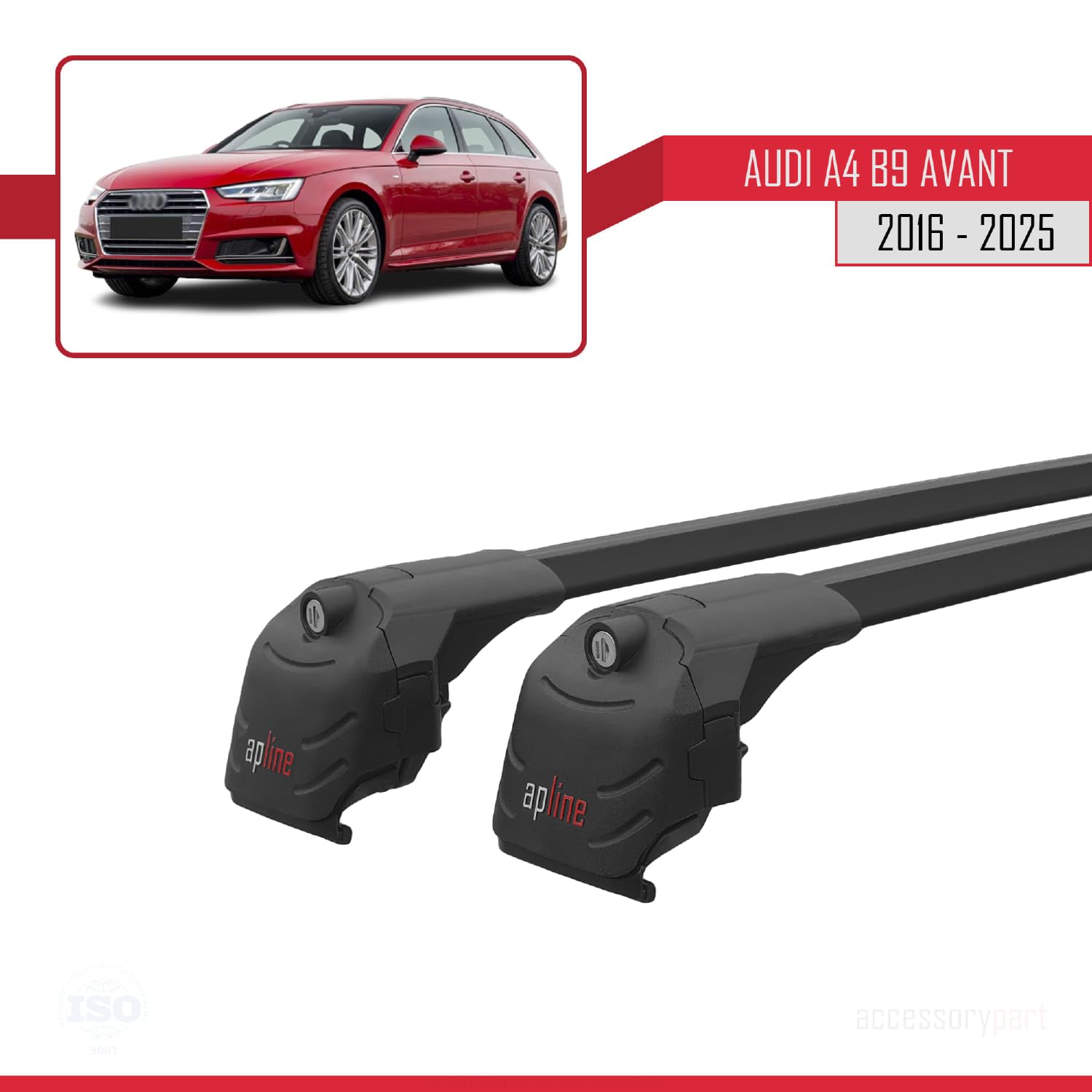Barras De Techo ACE-2 Compatibles Con Audi A4 (B9) Avant 2016-2024 - 2 Barras De Aluminio Negro, Carga Máxima 75 Kg