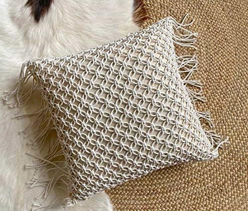 Kaahira Beautiful and Luxurious Handmade Boho Cotton Off White Macrame Sofa Cushion Pillow Cover Online 16x16 - 1 Pcs Design 03