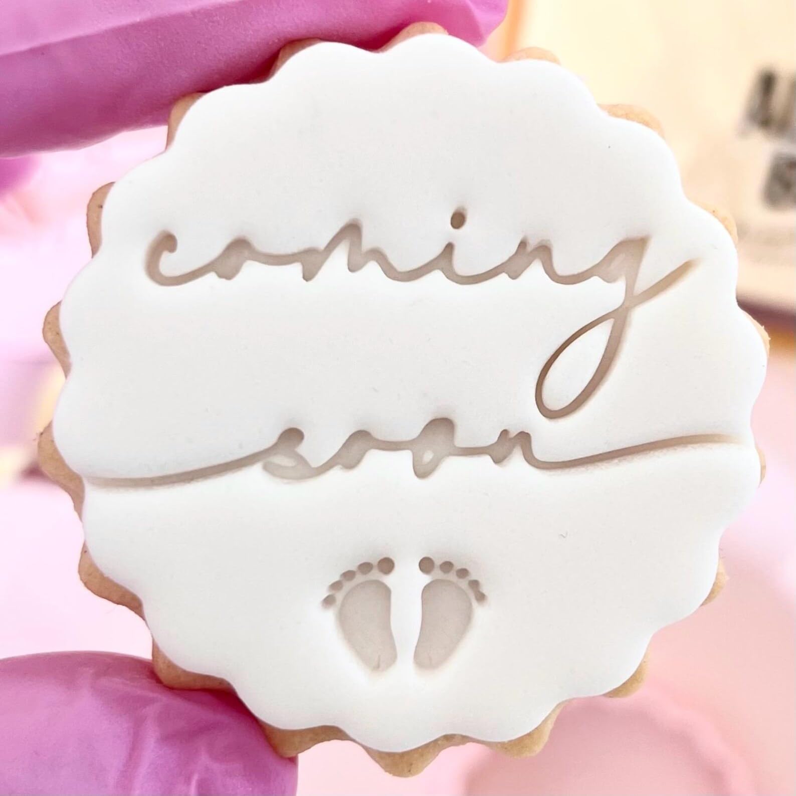 Baby Shower Fondant Stamp Embosser Biscuits Cookies fits m&s Biscuits Baby feet Girl or boy Birth announcment Gender Reveal Party Decoration Marks and Spencers Free Matching Cutter Coming Soon