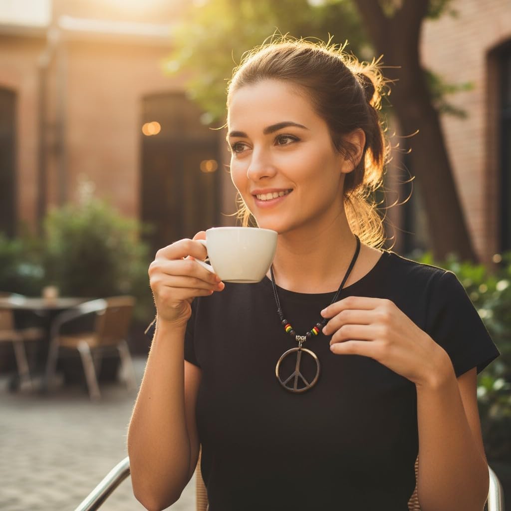 LAVIP Leather Peace Symbol Necklace - Peace Sign Pendant Rasta Hippie Hemp Hawaiian - Image 7