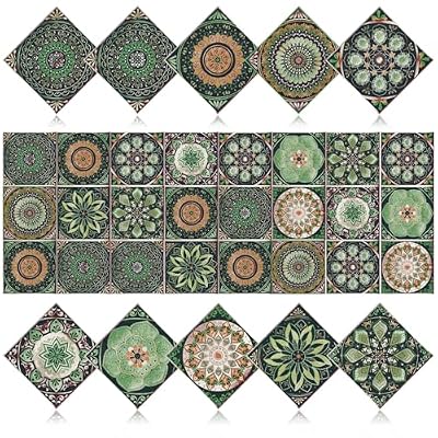 Terrablossom 24 PCS Bohemian Floral PVC Peel and Stick Tile Stickers