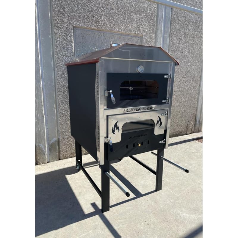 Forno a Legna Fuoco Indiretto Mattoni refrattari Portatile In Acciaio Da Esterno Girarrosto Automatico Ventilato 3 Livelli Di Cottura,Pizza Pane Pollo Kebab Luxor V2 Plus Girarrosto