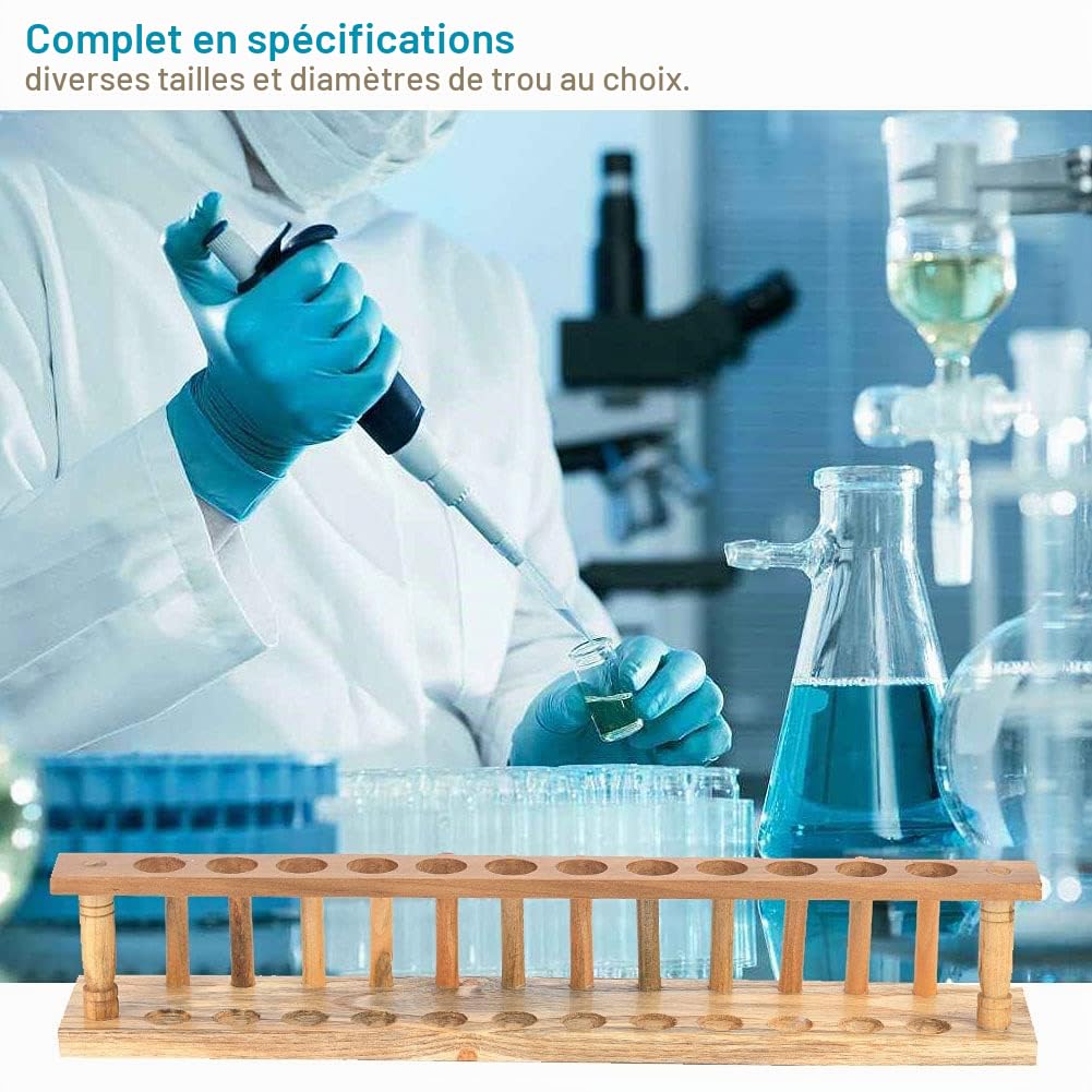 Support Tube à essai, Support Bois Tubes éprouvette, Burette Stand de Stockage, Présentoirs de Tubes Cylindriques, 6/8/10/12 Trous Outil de Laboratoire Chimique Office Supplies (12 Holes)