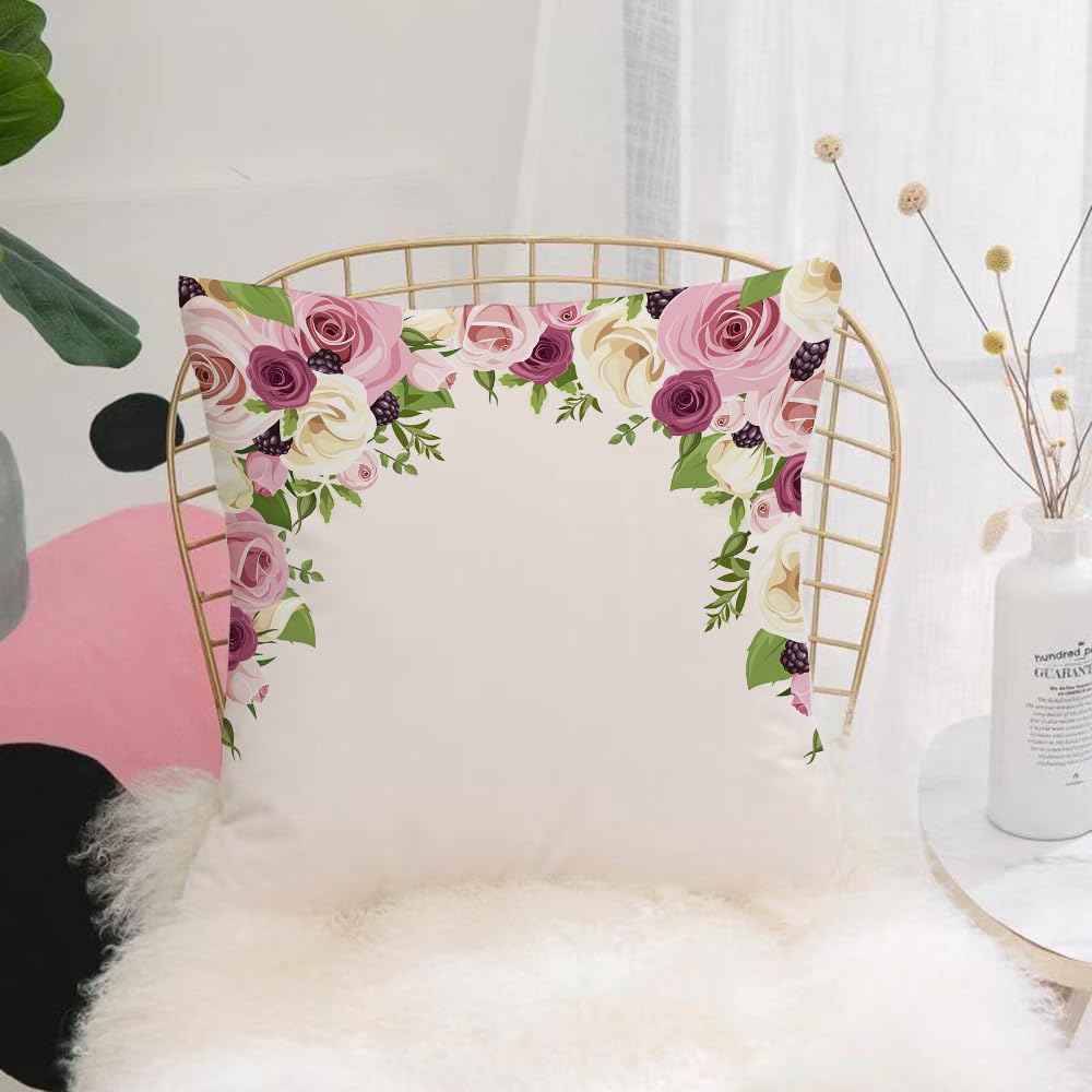 Hyosxw Rose Decorations, Roses And Lisianthus Berri - A1 Cushion Cover,Throw Pillow Case Home Decorative For Living Room Bedroom Sofa Chair 18X18 Inch,Rose Decorations, Roses And Lisianthus Berries Arch Decoration Wedding Meeting,Pillowcase 45X45cm