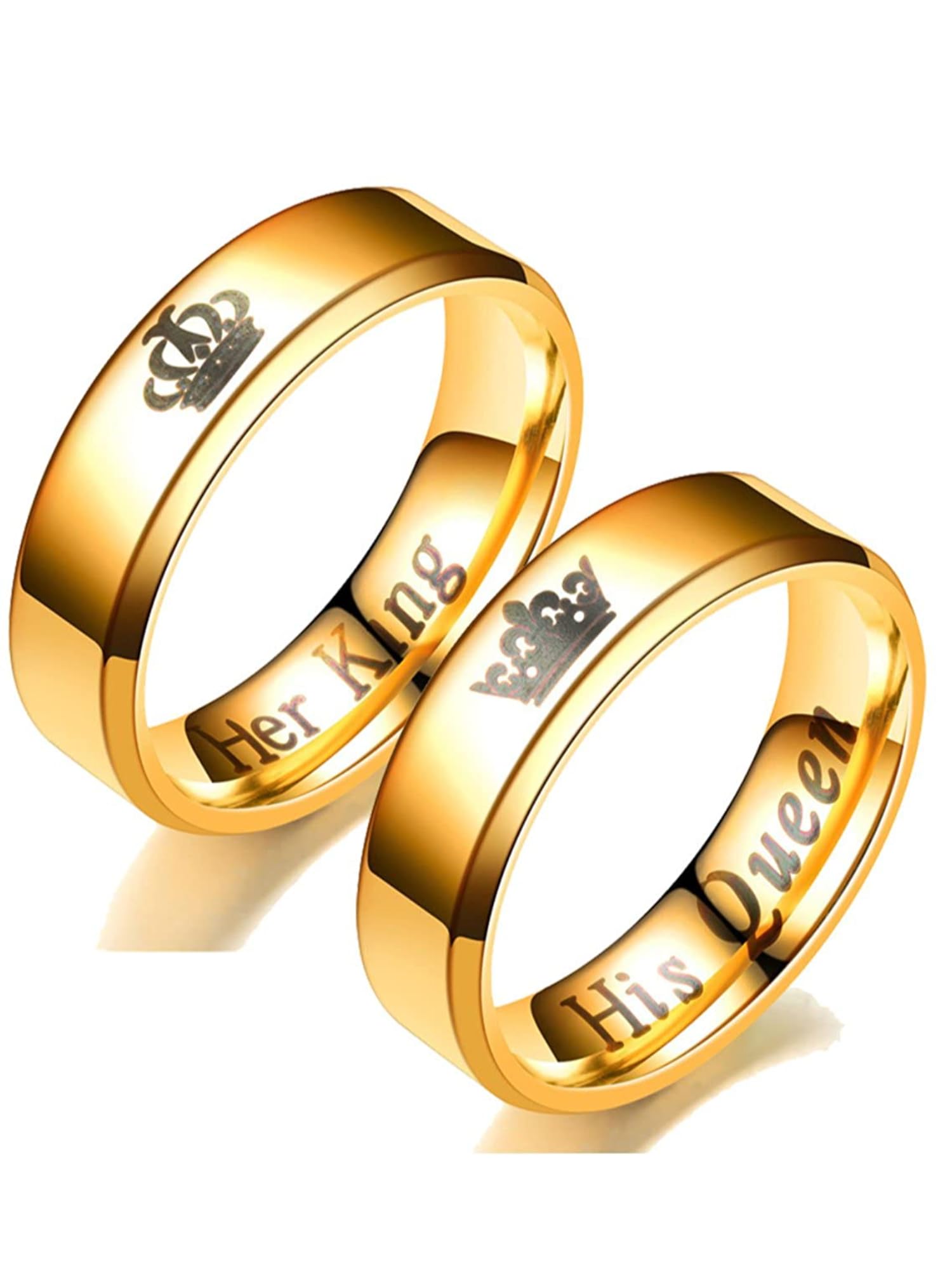 Bohey by KARATCART Elegant Gold-Tone King-Queen Couple Band Ring Set for Men & Women-picture-51