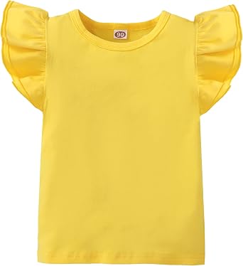 Toddler Girls Ruffle Sleeveless T-Shirt 1-7Y | Kids Solid Color Blouse, Cotton Blend Top, Pairs With Pants/Dresses/Jeans, Daily Wear, Party, Holidays, Photoshoot, School