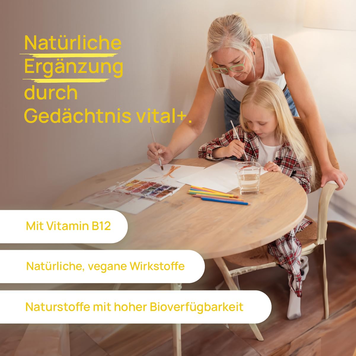 Wellpursan Gedächtnis vital+ 120 Kapseln, enthält Ashwagandha, Vitamin B12 und B6, Nahrungsergänzungsmittel zur Unterstützung von geistiger und körperlicher Leistungsfähigkeit, 100% vegan