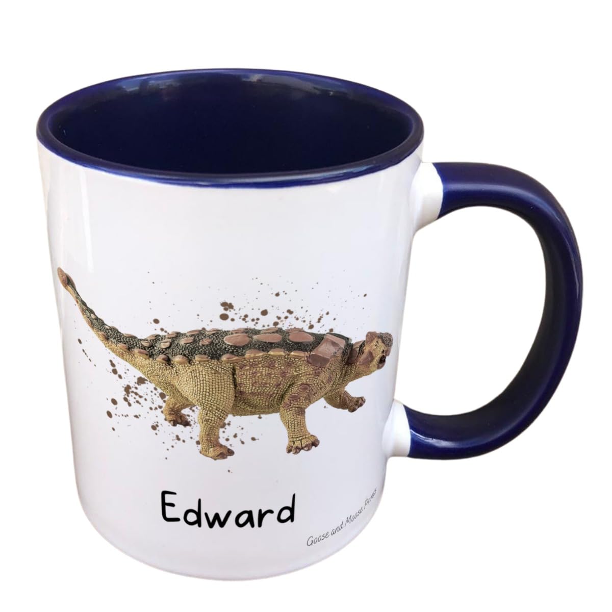 Personalised Dinosaur Mug Gift - Present for Ankylosaurus Lovers - Gifts for Dinosaur Lovers - Personalised Dinosaur Mug - Country Style Mug (Navy)