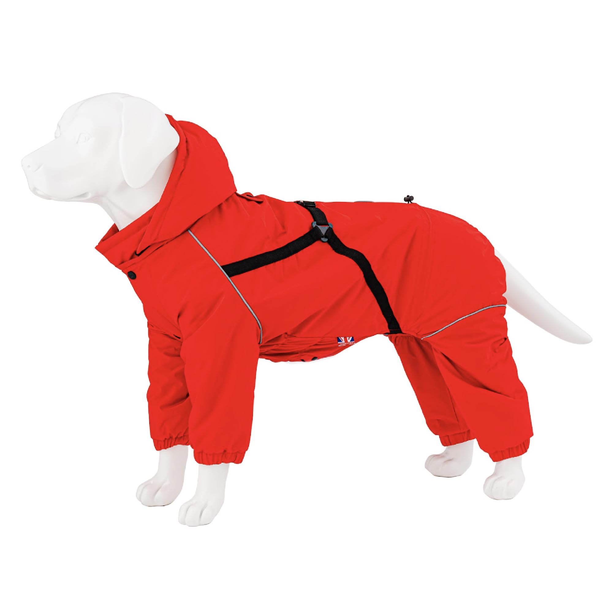 HUGO & HUDSON Outdoor Winter Dog Snowsuit Jacket Windproof Hooded Coat Buckles Harness, Red M45