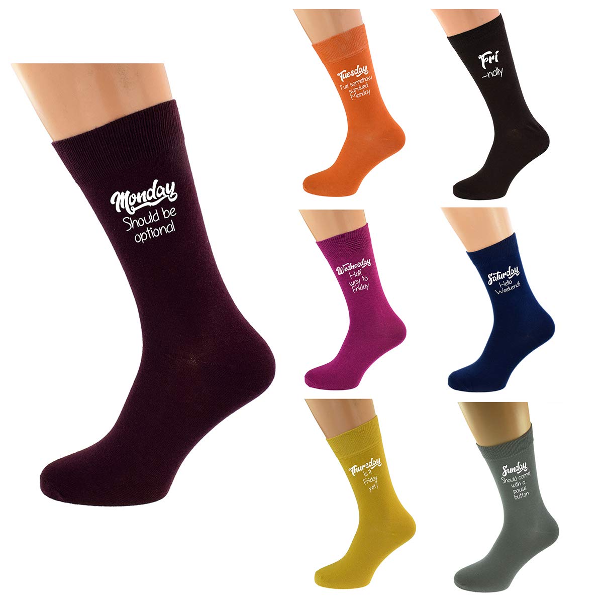 GTR-Prestige GiftwareFun 7 Day Pack of Monday to Sunday Socks Mens Size UK 5-12
