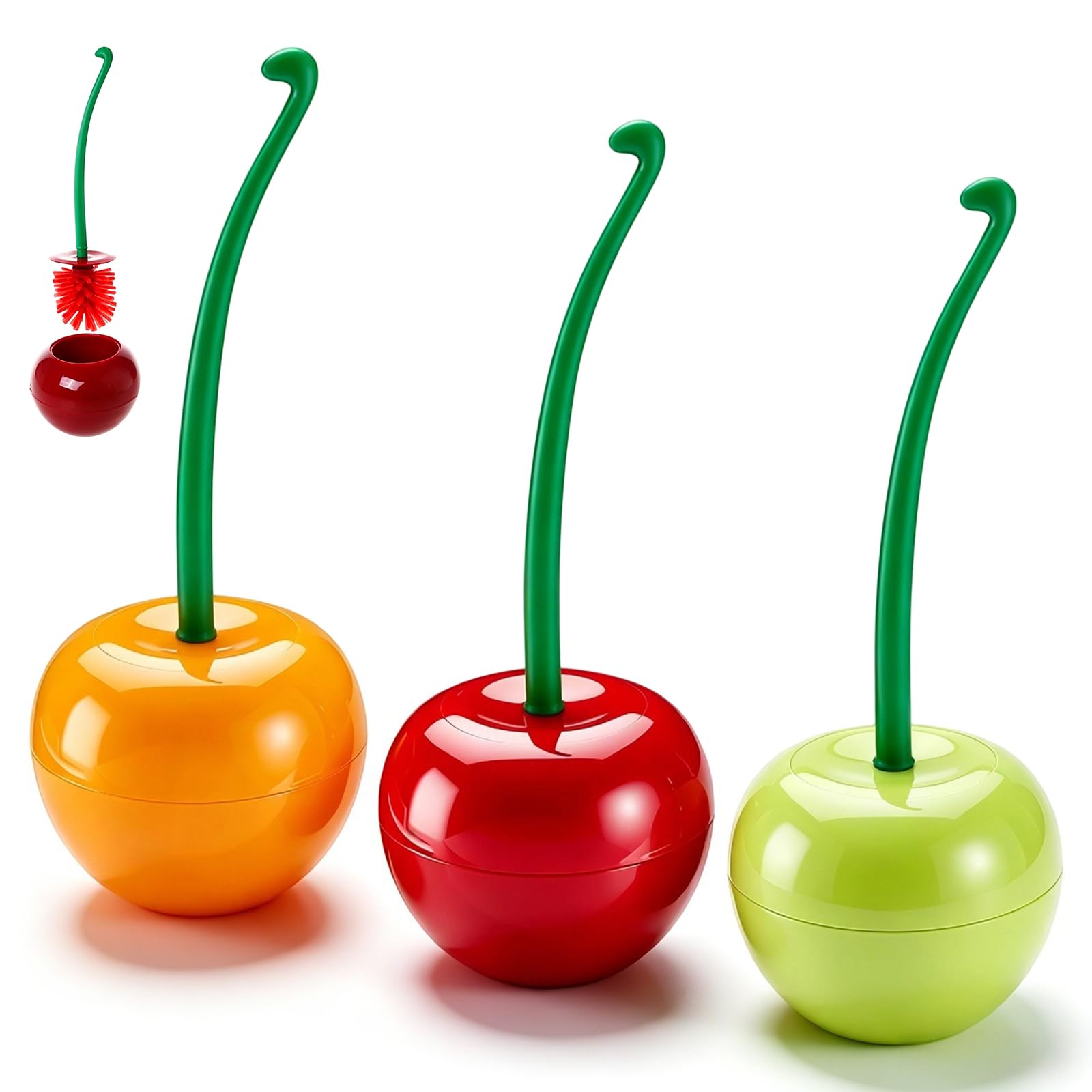 3 Pcs Cherry Toilet Brush, Toilet Brushes & Holders Loo Brush for Bathroom(Red Yellow Green)