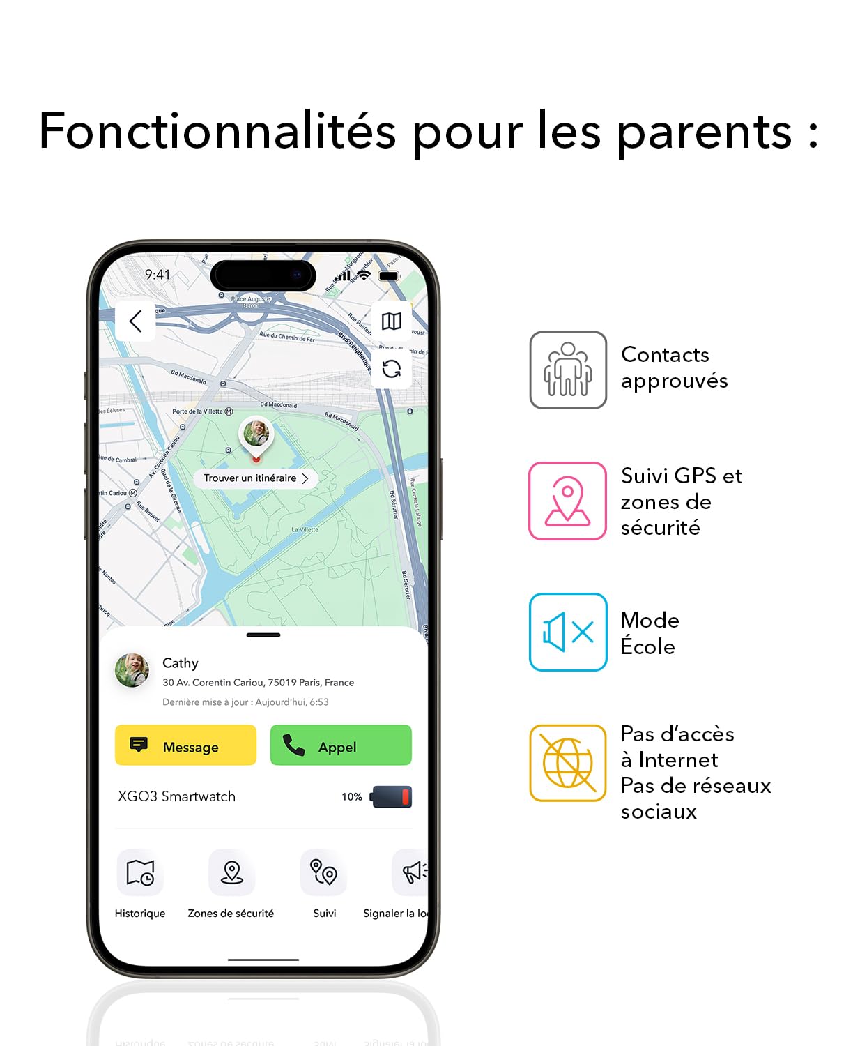 XPLORA XGO 3 - Montre connectée pour Enfants (avec SIM) – 4G, Appels, Messages, Mode école, Fonction SOS, localisation GPS, Appareil Photo, podomètre - incluant 3 Mois d'abonnement Gratuit (Noir)
