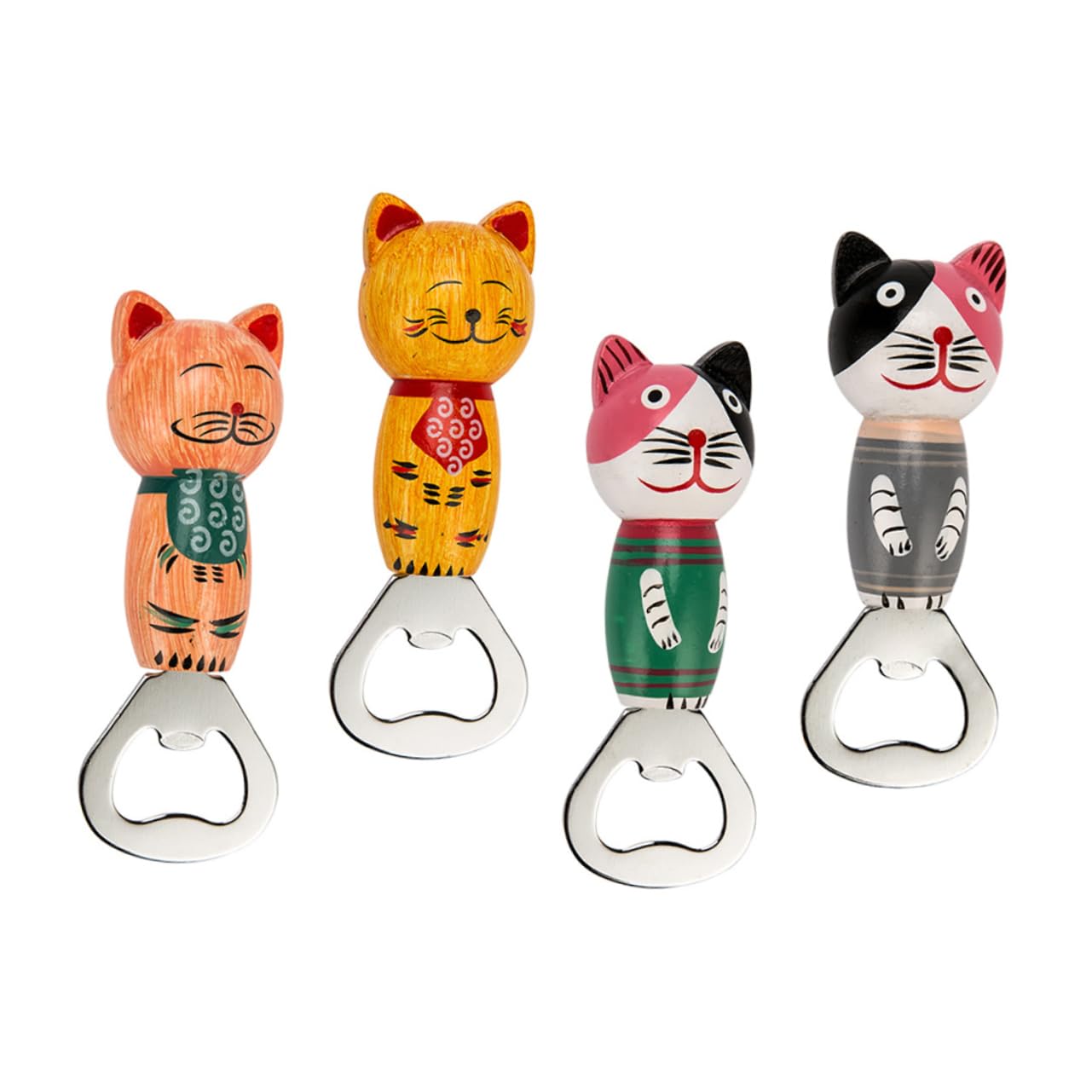 Ouvre-bouteille chat Cabilock lot de 8 - Cadeau idéal style Bali et notes de musique pour frigo