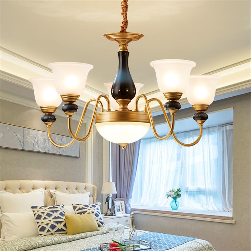 SXECAEPS European Luxury Living Room Chandelier American Retro Ceramic Restaurant Bedroom Study Hotel Villa Cafe LED Pendent Lamp (M 5 hts)