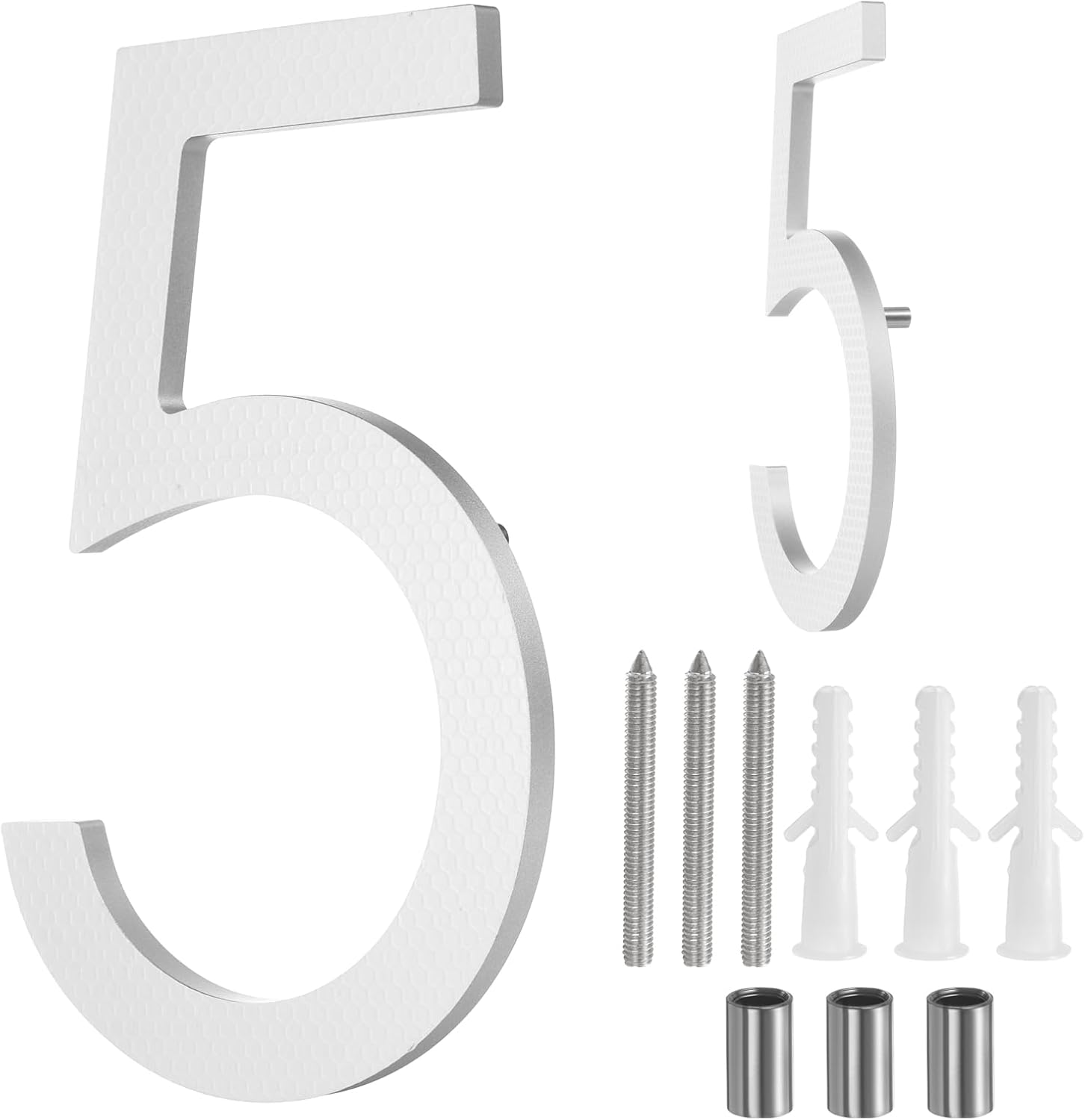 uxcell Floating House Numbers, 8 Inch Solid Aluminum Modern Address Number for Outside with Nails Kit for Home Street Office Mailbox Sign(Number 5, Reflective Silver)