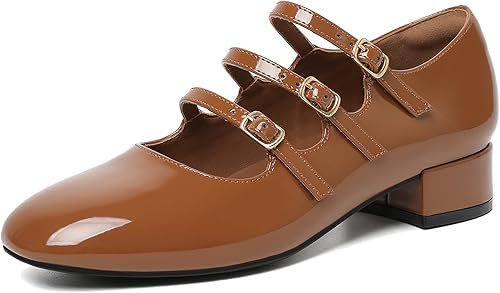 Mostrin Brown Mary Jane Shoes Women Round Toe Dress Shoes for Women Chunky Low H