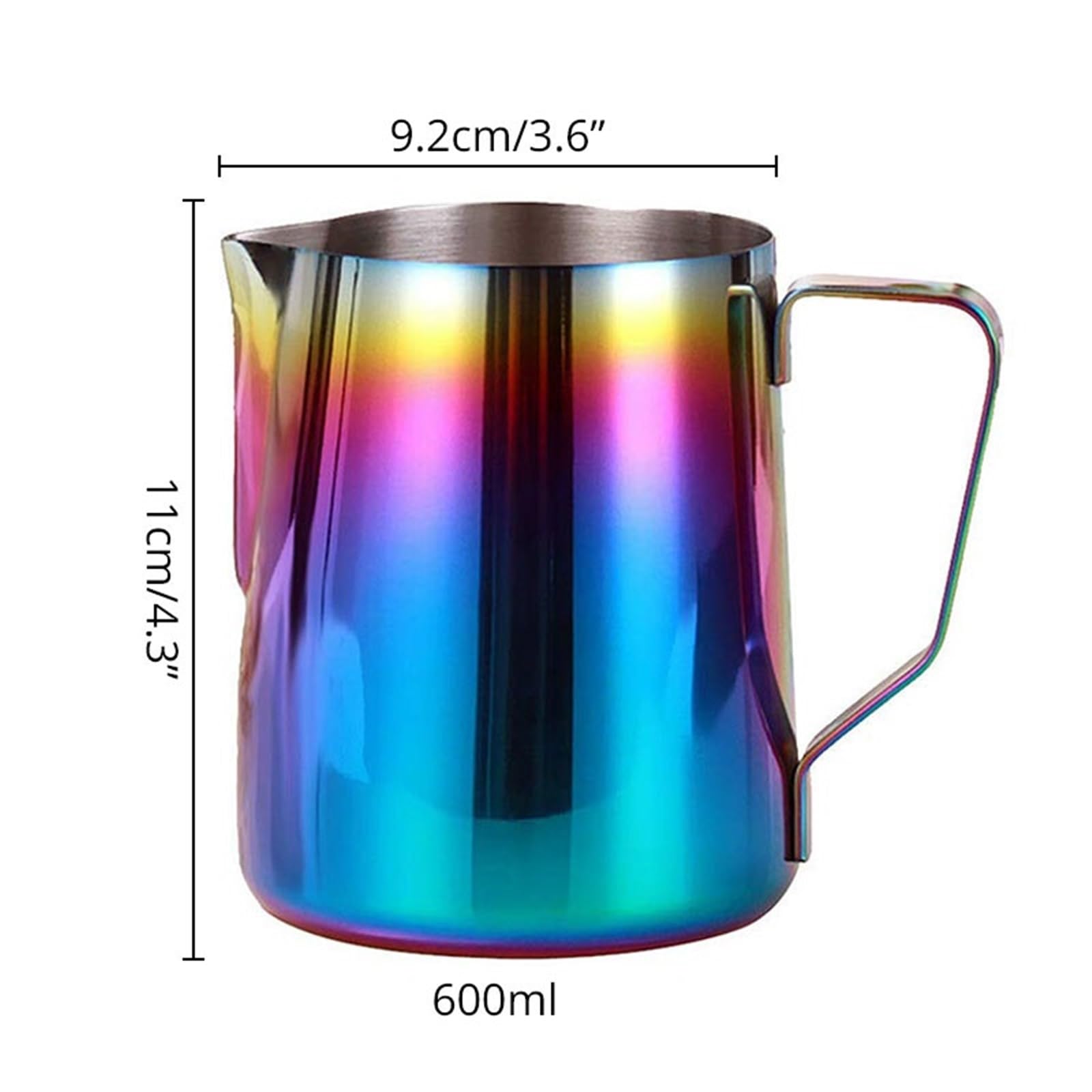 Jarra de espuma de leche de acero inoxidable, 350 ml y 600 ml, tazas de crema para café, arte con leche y espuma de leche, herramienta de cocina duradera y fácil de limpiar