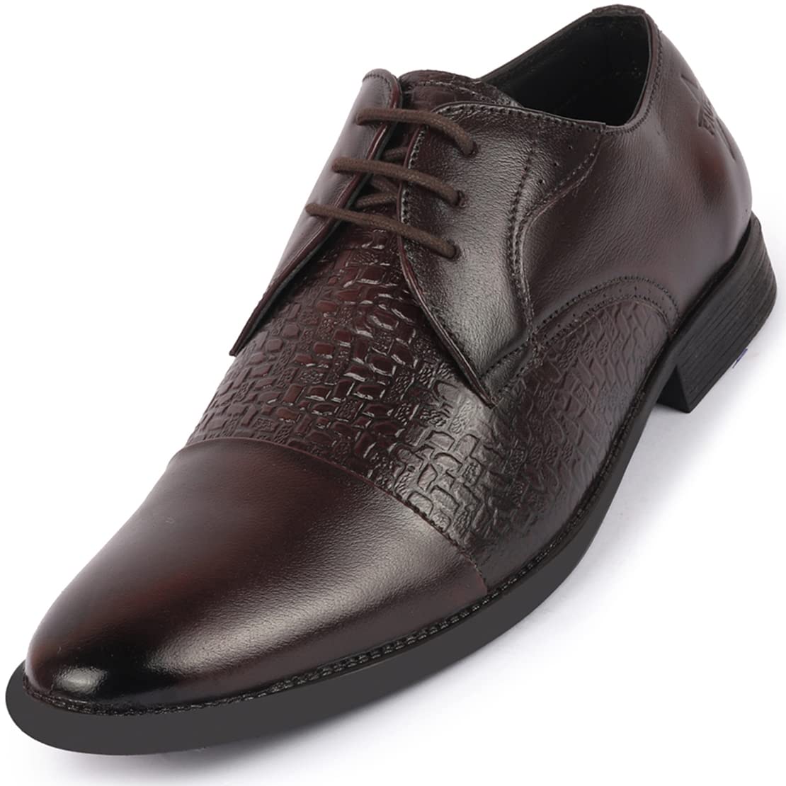 FAUSTOMen's Wedding Party Genuine Leather Embossed Design Oxford Lace Up Shoes