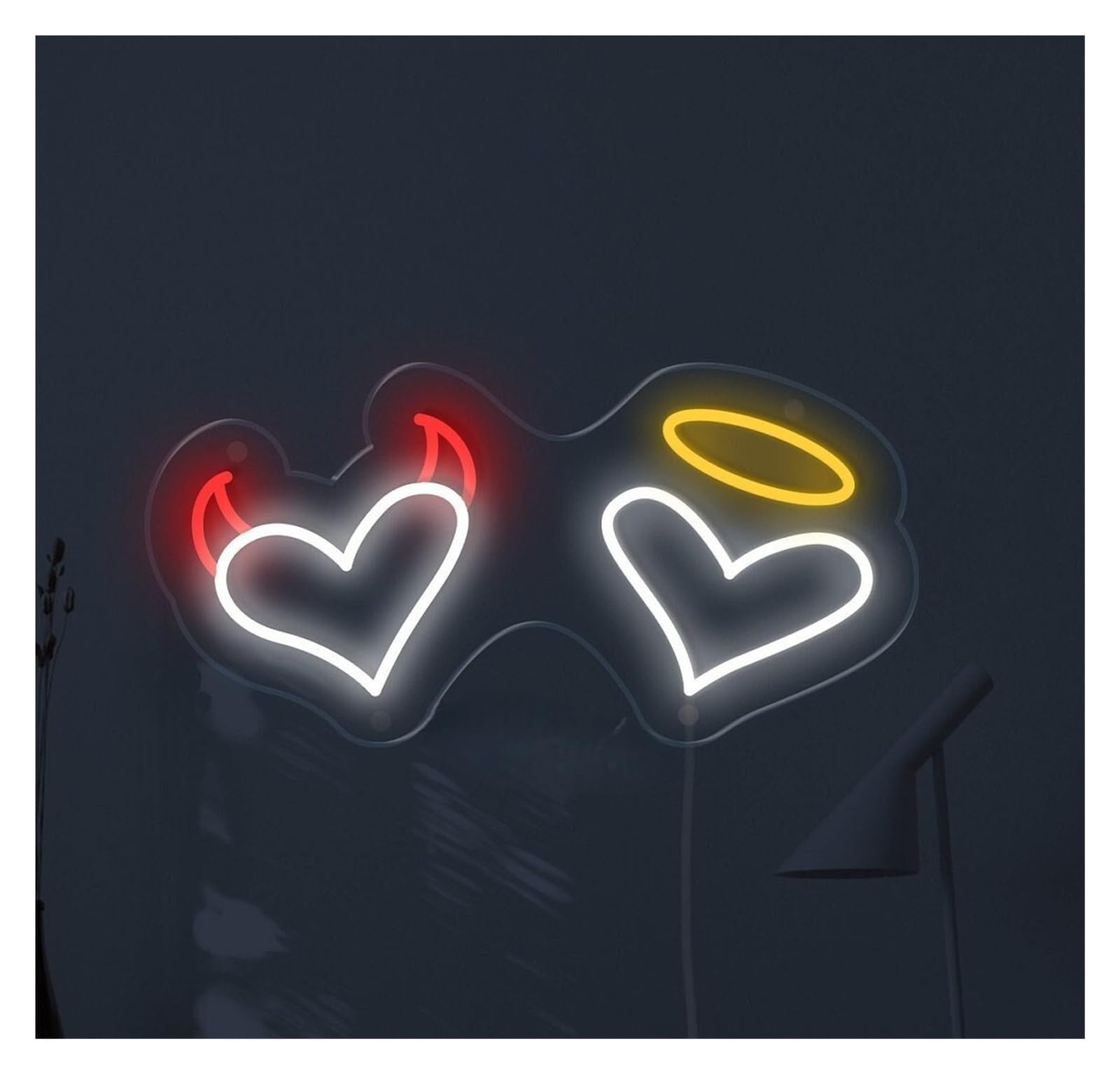 RONGCH Hanging Art Signs Angel and Devil Hearts Neon Sign Gameroom Bedroom Bar Livingroom Birthday Party Wall Decoration 48cm