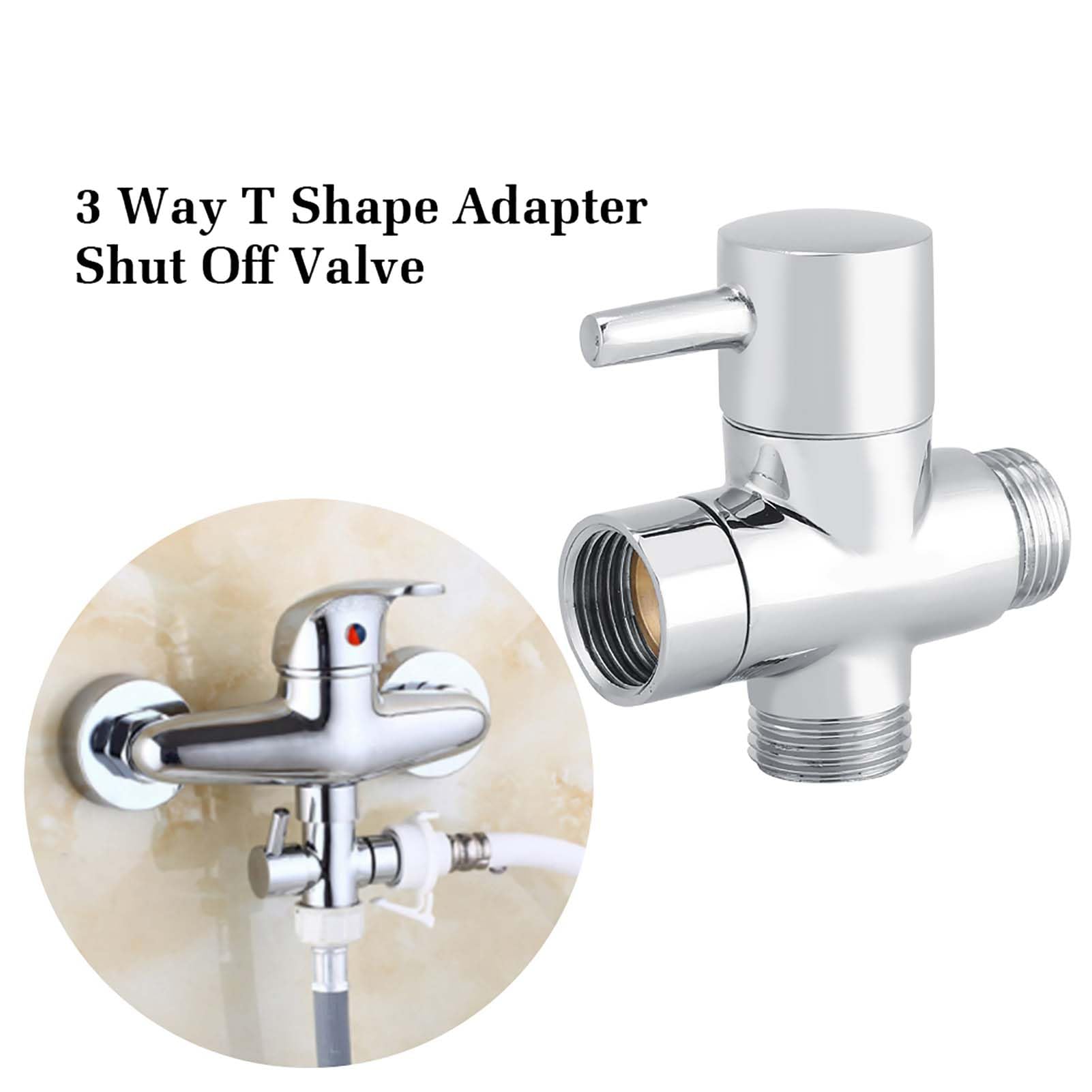3-Way Shower Arm Diverter Valve, G1/2" Brass Shower Head Splitter, T Shape Diverter Shower Valve - Image 3