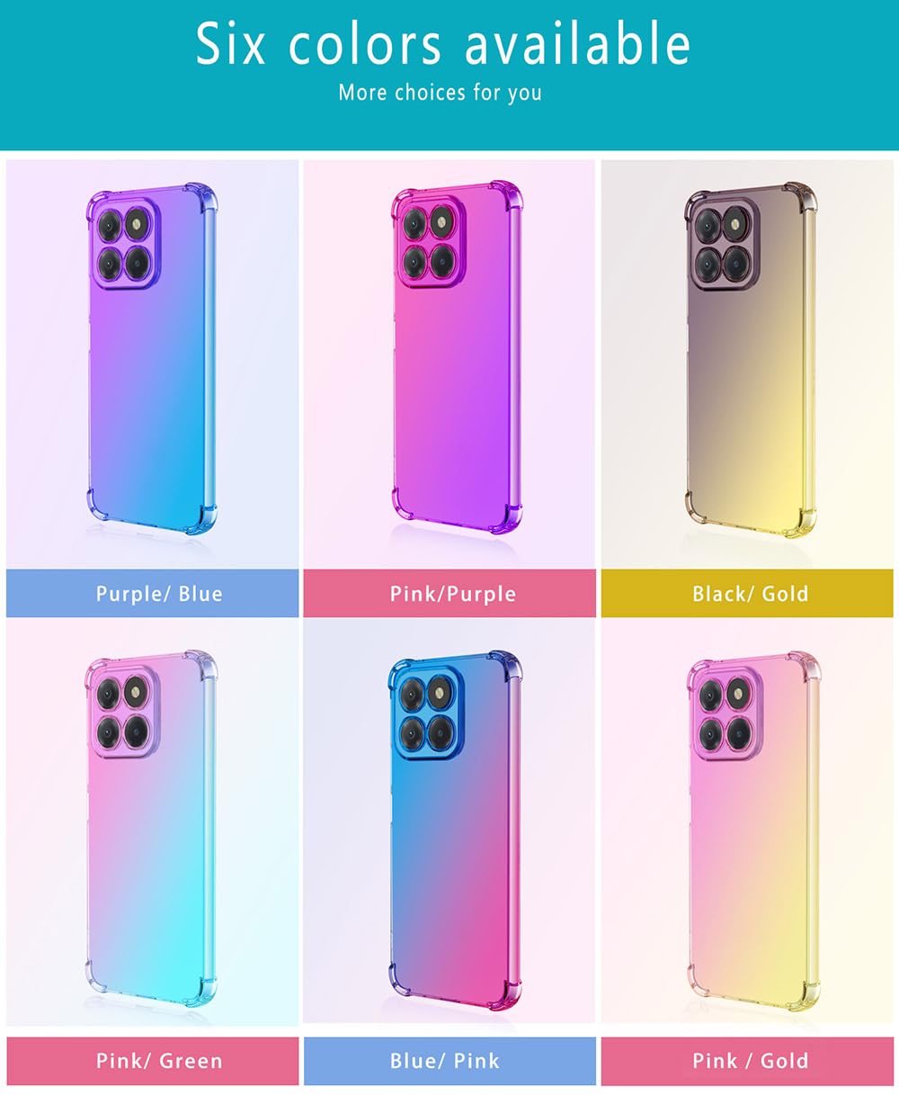 BORYA Cover per Honor X6a 4G, Ultra Sottile Antiurto Morbida Silicone TPU Bumper Custodia, Colorato Gradiente Antigraffio Vetro Temperato Case, Aurora Rosa