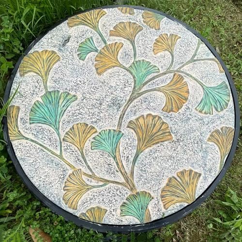 マンホール蓋 とフレーム、雨水マス 蓋 庭用井戸蓋、下水道用装飾凹型蓋、飛石、屋外植物の葉をモチーフにしたレリーフ風フック穴付き(40 cm/16 in)