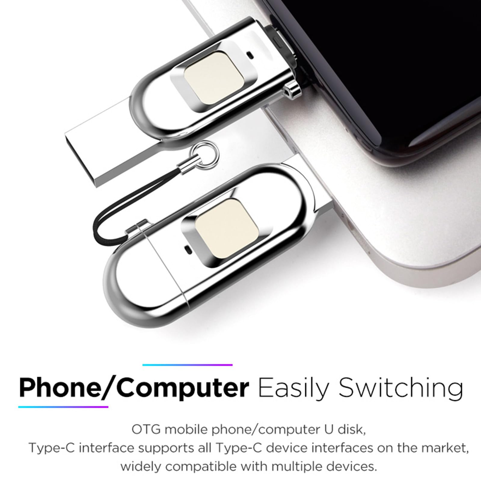 Chiavetta di crittografia dati USB 3.0 portatile di tipo C con password per impronte digitali 64 GB 128 GB 256 GB,128GB