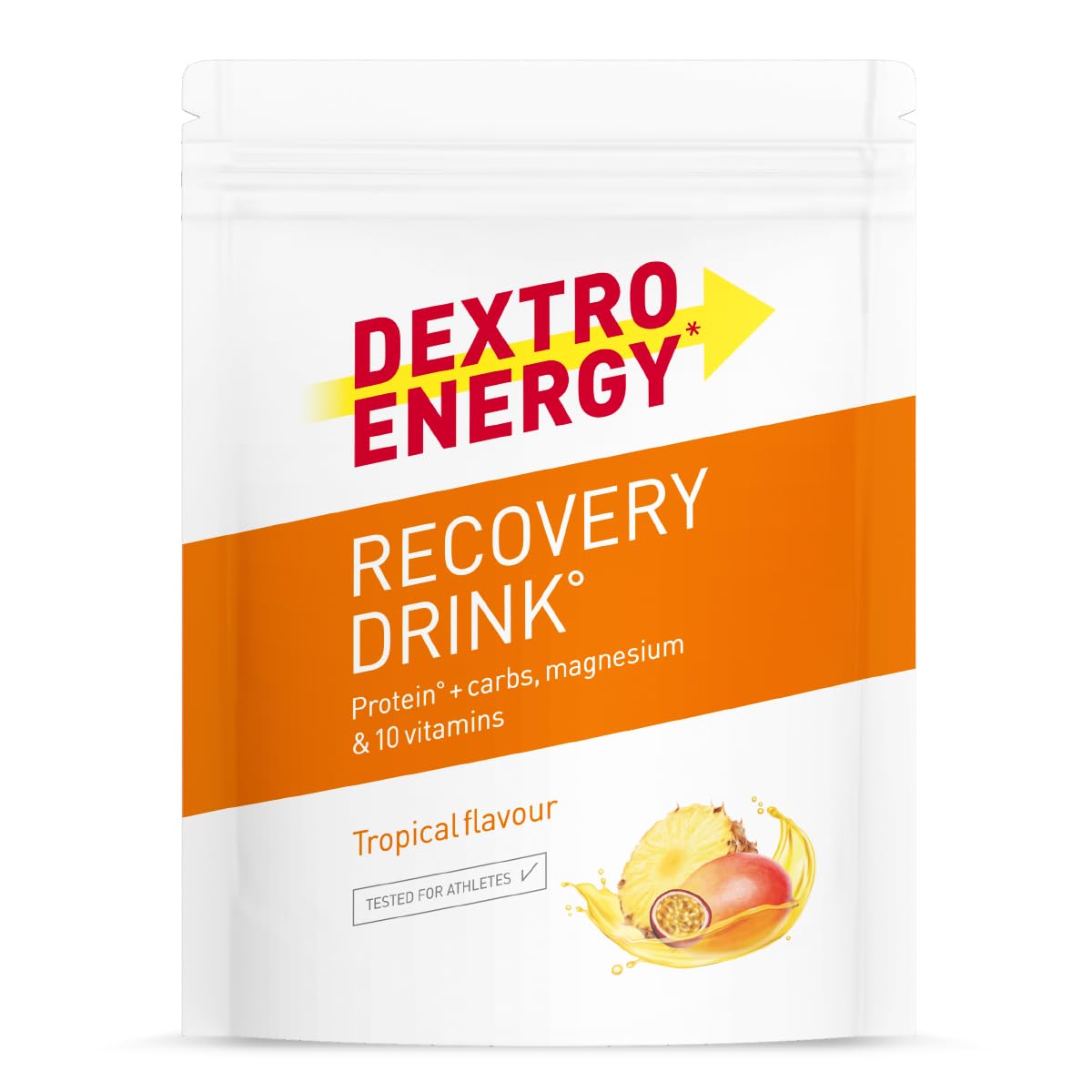 Dextro Energy Recovery Drink Tropical 935g - Protein Elektrolyte Sportgetränk, 3:1 Kohlenhydrate Protein Mix und 10 Vitaminen