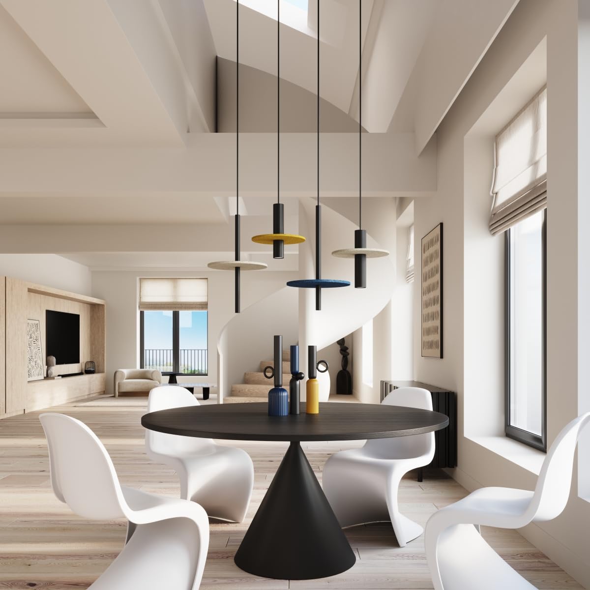 SOLLUX lighting Lámpara Colgante - Lámpara de Techo Fieltro Acero - 1 Pantalla - Bombilla LED - Negro Beige Pelta