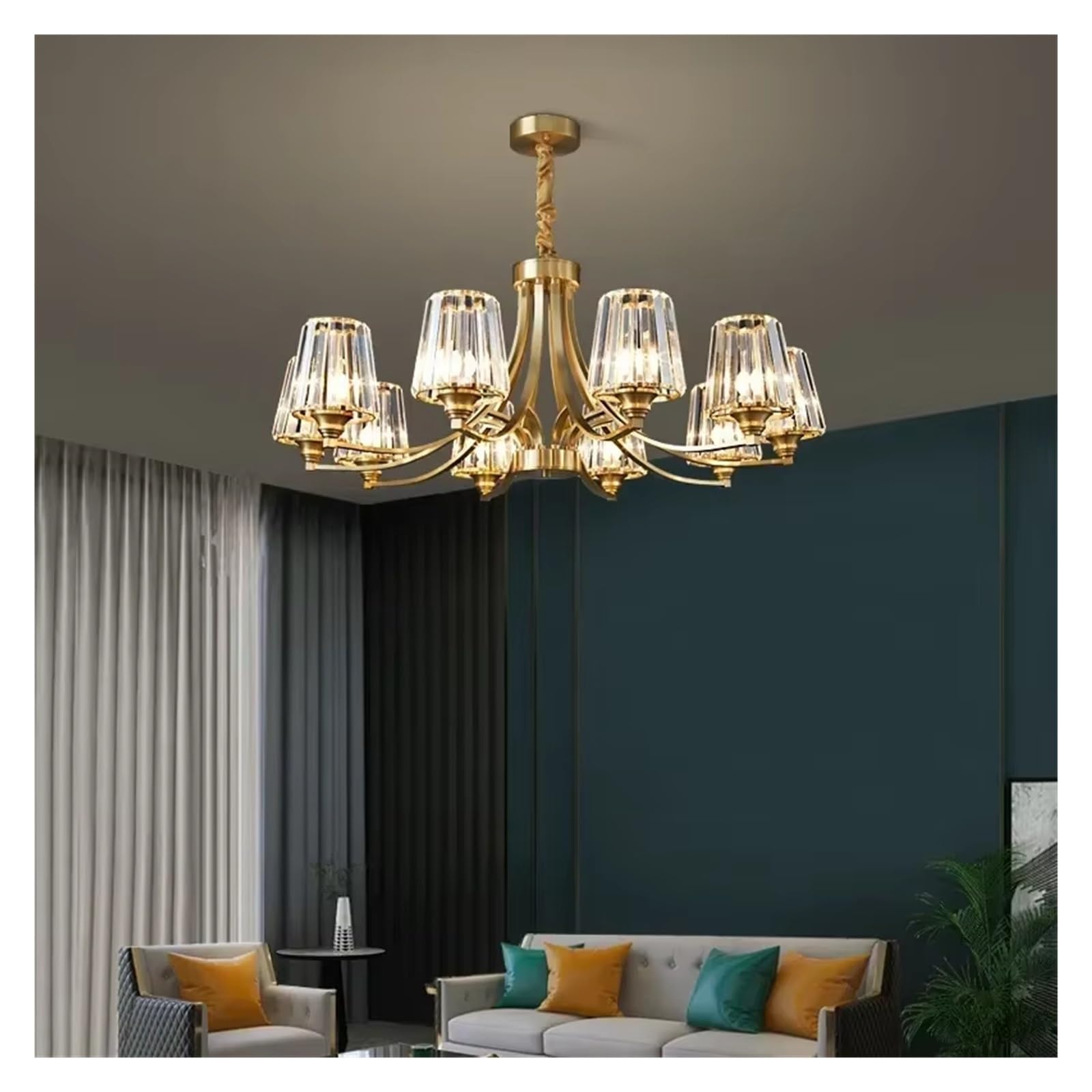ZTCHSENZT Nordic Led Crystal Chandelier for Living Room Bedroom Dining Room American Copper Pendant Light Home Lighting Fixture,Cold light-10Heads