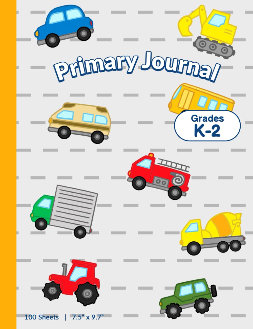 Primary Journal Composition Notebook Grades K–2 – Vehicle Theme: “Draw at the Top • Write at the Bottom” • Top Blank Drawing Area + Bottom Primary Handwriting Lines