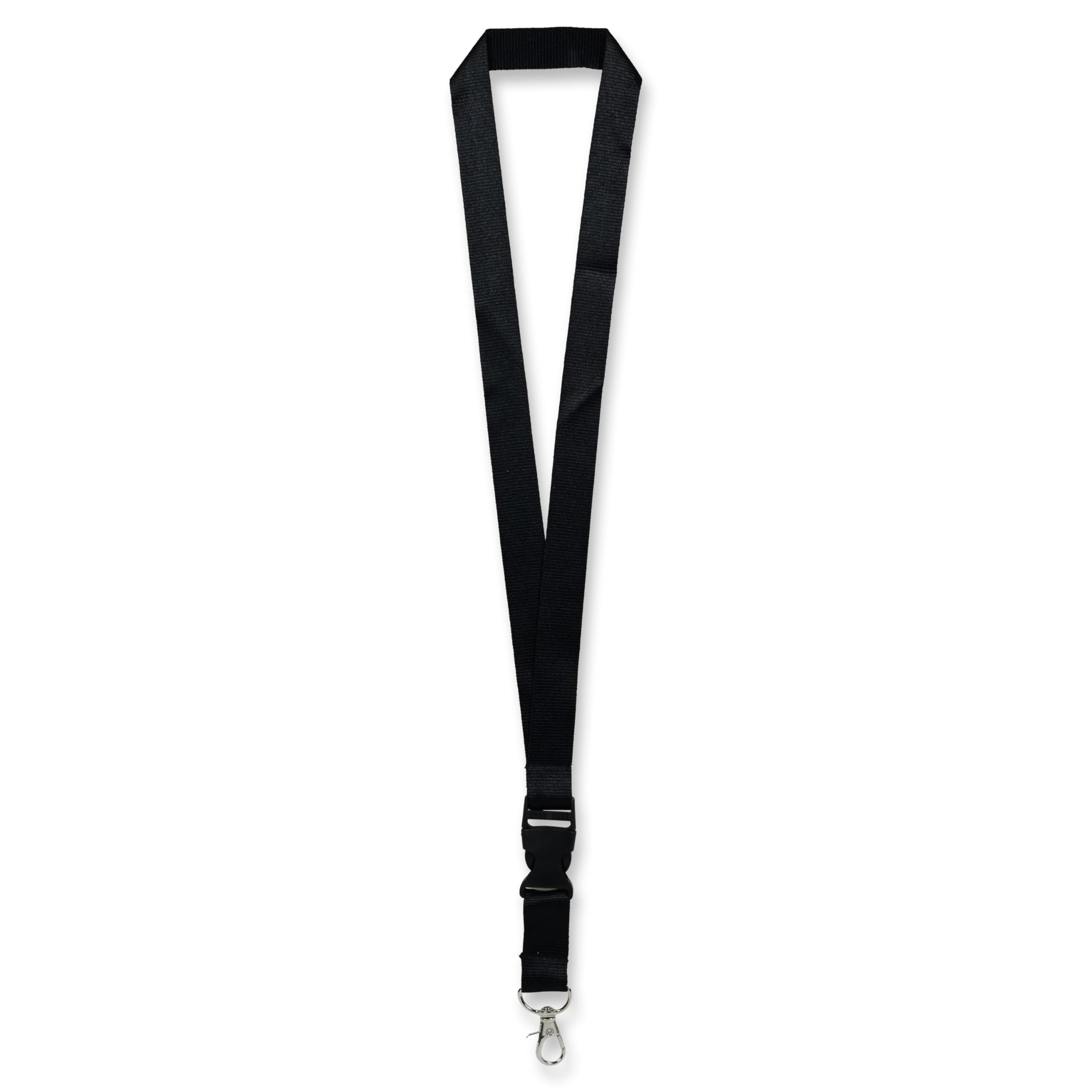 FIS Flat Lanyard With Hook And Safety Buckle Badge Holder Black Pack of 50 Pieces