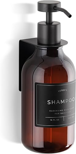 Miniatura 19 de Dispensador de champú de ducha montado en la pared, 3 botellas negras recargables de 16.9 onzas con bombas de acero inoxidable y soportes adhesivos