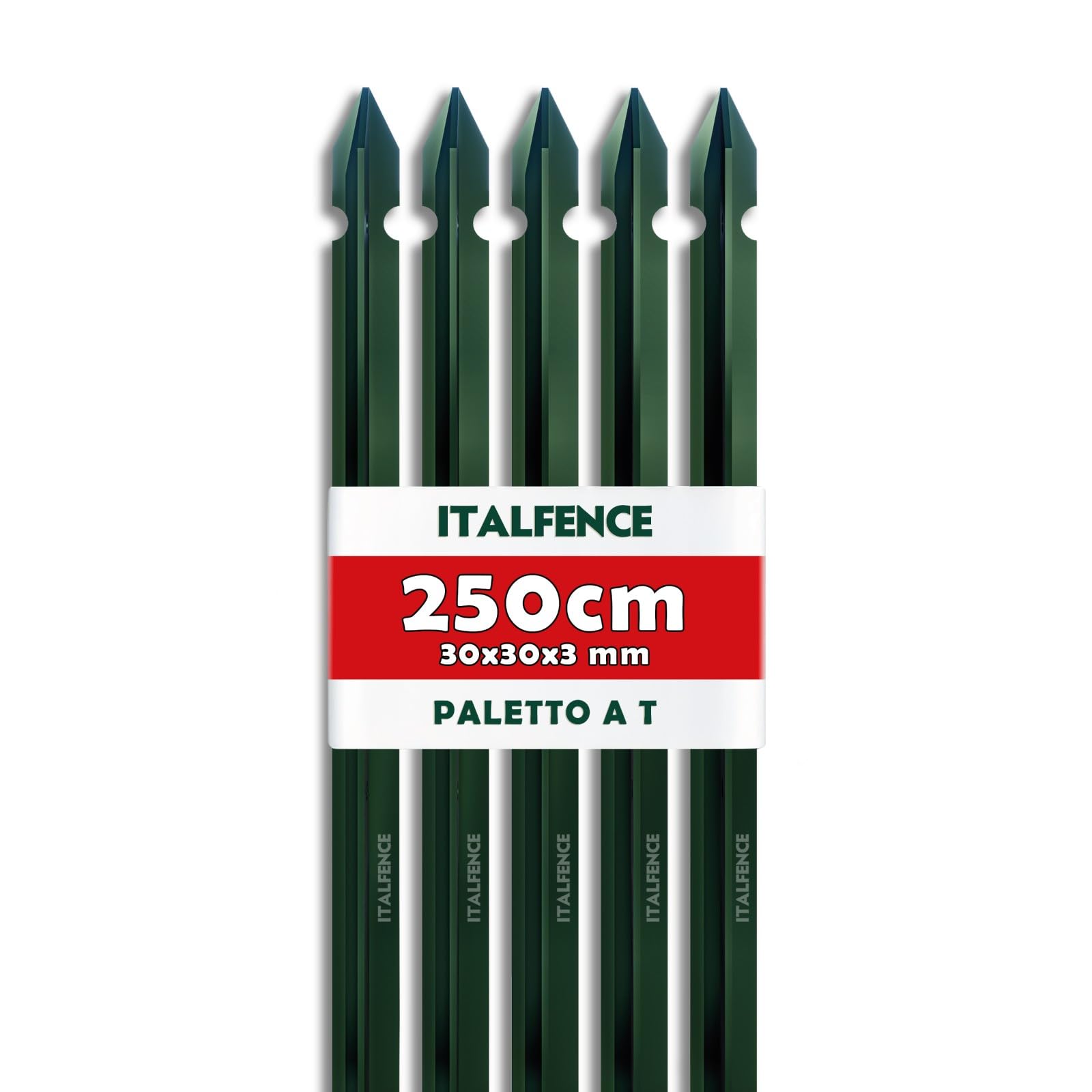 Palo a T H250cm 30x30x3mm in ferro plastificato verde [10 pezzi]