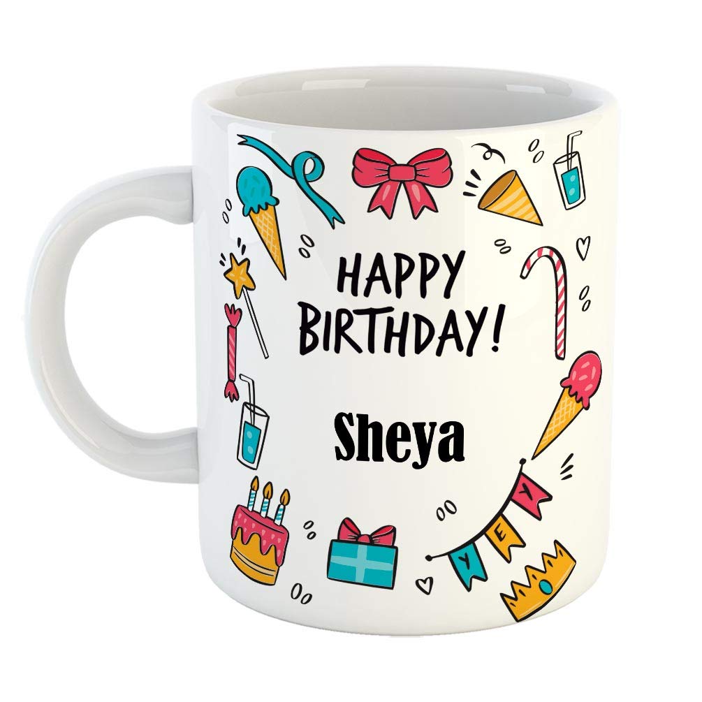FurnishFantasy Ceramic Coffee Mug - Best Gift for Happy Birthday Mug , Color - White, Name - Sheya
