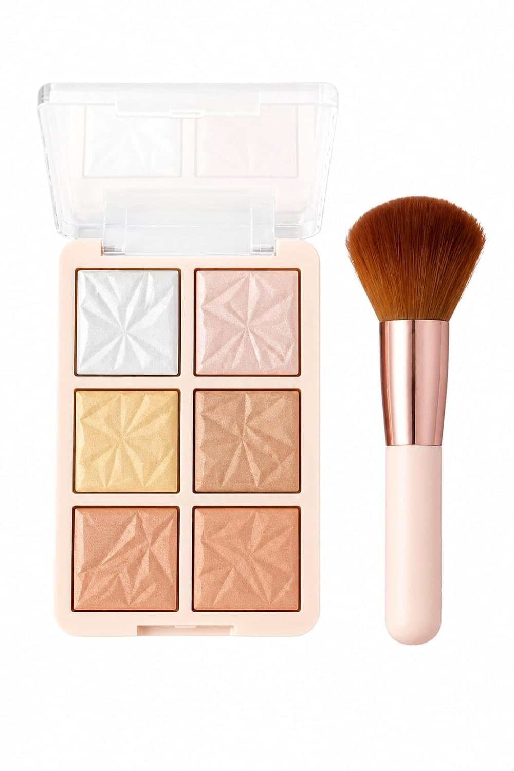 6 Color Face Highlighter Palette with Makeup Brush, Shimmer Glow Highlight Powder, Blendable Illuminating Highlighter for Face, Cheeks & Nose-image-9
